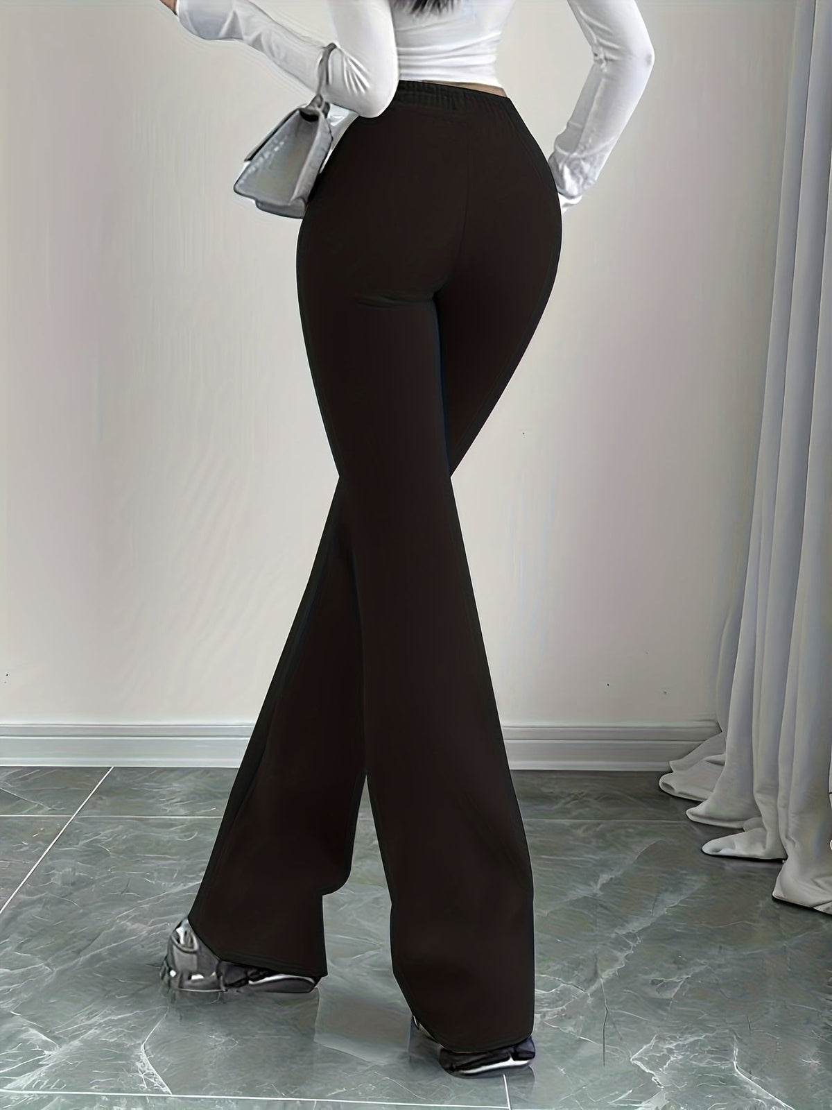 Flared Lounge Pants High-Waist Drawstring Women's – Casual, Everyday Comfort