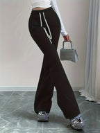 Flared Lounge Pants High-Waist Drawstring Women's – Casual, Everyday Comfort