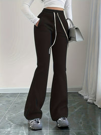 Flared Lounge Pants High-Waist Drawstring Women's – Casual, Everyday Comfort