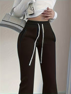 Flared Lounge Pants High-Waist Drawstring Women's – Casual, Everyday Comfort
