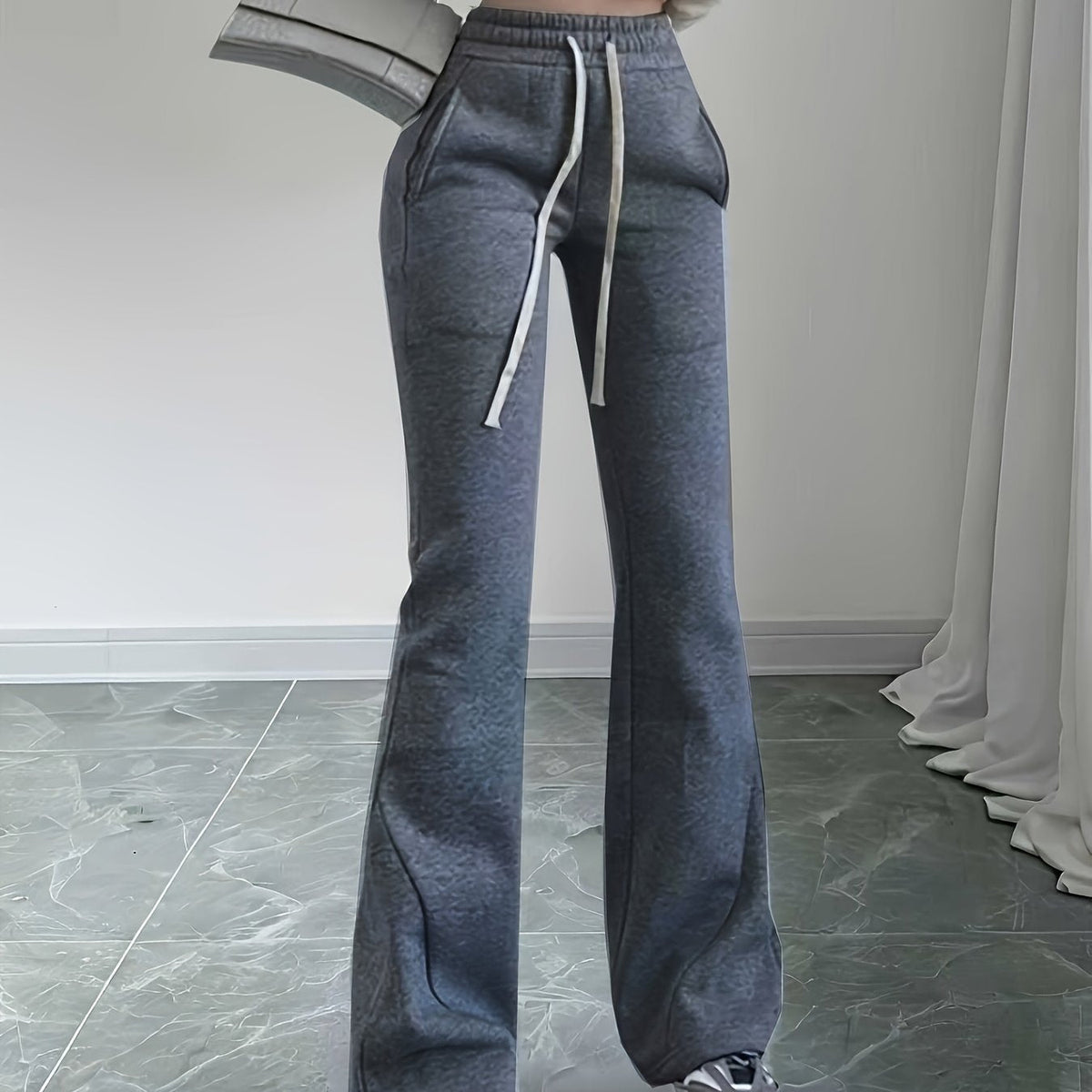 Flared Lounge Pants High-Waist Drawstring Women's – Casual, Everyday Comfort