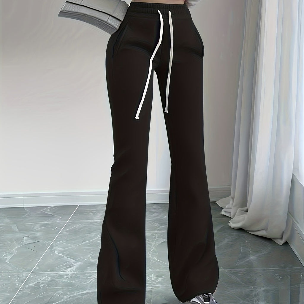 Flared Lounge Pants High-Waist Drawstring Women's – Casual, Everyday Comfort