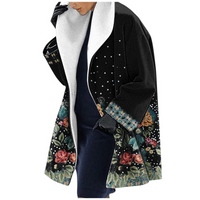 Fleece Coat Women's Floral Print Red Shawl Collar – Casual, Winter
