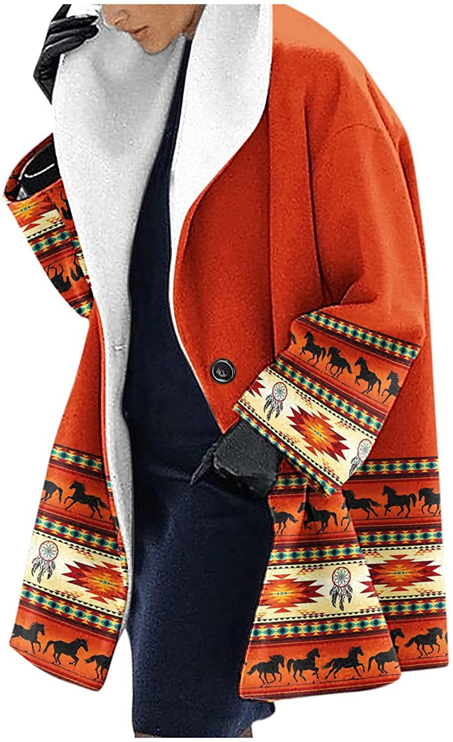 Fleece Coat Women's Floral Print Red Shawl Collar – Casual, Winter