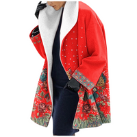 Fleece Coat Women's Floral Print Red Shawl Collar – Casual, Winter