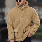 Fleece Hooded Jacket Men's Sherpa Denim Patchwork – Casual, Winter Outerwear