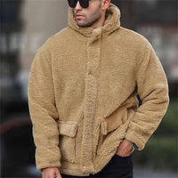 Fleece Hooded Jacket Men's Sherpa Denim Patchwork – Casual, Winter Outerwear