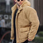 Fleece Hooded Jacket Men's Sherpa Denim Patchwork – Casual, Winter Outerwear