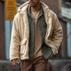 Fleece Hooded Jacket Men's Sherpa Denim Patchwork – Casual, Winter Outerwear