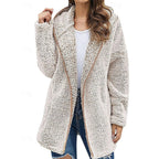 Fleece Hooded Jacket Women's Long Sleeve Wine Red – Casual, Winter Gift