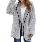 Fleece Hooded Jacket Women's Long Sleeve Wine Red – Casual, Winter Gift