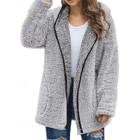 Fleece Hooded Jacket Women's Long Sleeve Wine Red – Casual, Winter Gift