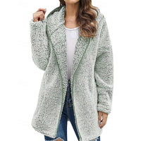 Fleece Hooded Jacket Women's Long Sleeve Wine Red – Casual, Winter Gift