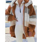 Fleece Hooded Zip-Up Jacket Women's Color Block Green – Casual, Winter