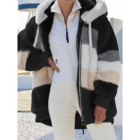 Fleece Hooded Zip-Up Jacket Women's Color Block Green – Casual, Winter