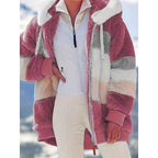 Fleece Hooded Zip-Up Jacket Women's Color Block Green – Casual, Winter