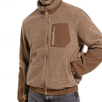 Fleece Jacket Men's Full-Zip Sherpa Coat with Zip Pocket – Casual, Outdoor Warmth