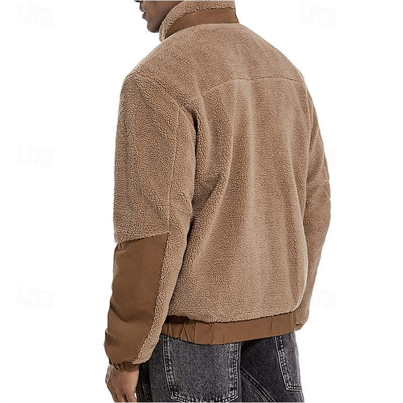 Fleece Jacket Men's Full-Zip Sherpa Coat with Zip Pocket – Casual, Outdoor Warmth