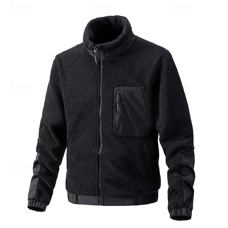 Fleece Jacket Men's Full-Zip Sherpa Coat with Zip Pocket – Casual, Outdoor Warmth