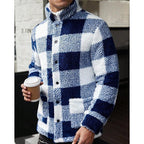 Fleece Jacket Men's Plaid Brown White Zip-Up – Casual, Winter