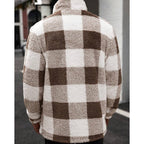 Fleece Jacket Men's Plaid Brown White Zip-Up – Casual, Winter