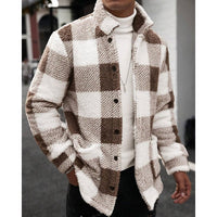 Fleece Jacket Men's Plaid Brown White Zip-Up – Casual, Winter