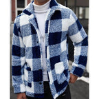 Fleece Jacket Men's Plaid Brown White Zip-Up – Casual, Winter