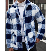 Fleece Jacket Men's Plaid Brown White Zip-Up – Casual, Winter