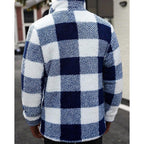 Fleece Jacket Men's Plaid Brown White Zip-Up – Casual, Winter
