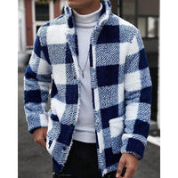 Fleece Jacket Men's Plaid Brown White Zip-Up – Casual, Winter