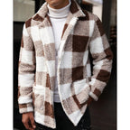 Fleece Jacket Men's Plaid Brown White Zip-Up – Casual, Winter