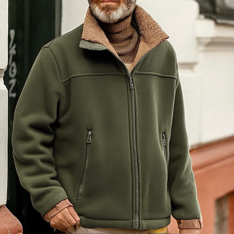 Fleece Jacket Brown Sherpa Collar Full-Zip – Casual Winter Outerwear, Everyday Wear