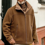 Fleece Jacket Brown Sherpa Collar Full-Zip – Casual Winter Outerwear, Everyday Wear