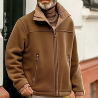 Fleece Jacket Brown Sherpa Collar Full-Zip – Casual Winter Outerwear, Everyday Wear