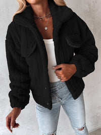 Fleece Jacket Women's Black Textured – Casual, Winter Warmth