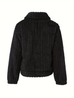 Fleece Jacket Women's Black Textured – Casual, Winter Warmth