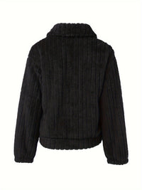 Fleece Jacket Women's Black Textured – Casual, Winter Warmth