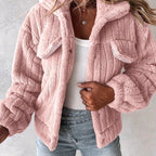 Fleece Jacket Women's Black Textured – Casual, Winter Warmth