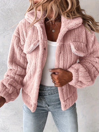 Fleece Jacket Women's Black Textured – Casual, Winter Warmth