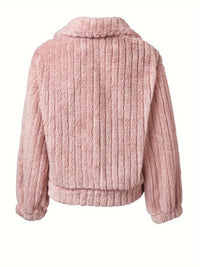 Fleece Jacket Women's Black Textured – Casual, Winter Warmth
