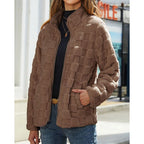 Fleece Jacket Women's Textured Zip-Up Beige – Casual Winter Outerwear, Everyday Wear