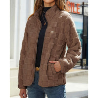 Fleece Jacket Women's Textured Zip-Up Beige – Casual Winter Outerwear, Everyday Wear