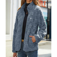 Fleece Jacket Women's Textured Zip-Up Beige – Casual Winter Outerwear, Everyday Wear