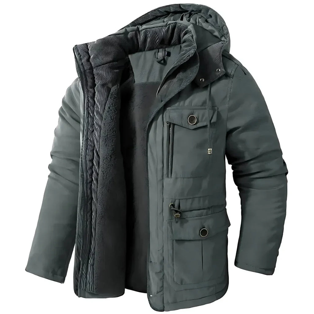 Hooded Parka Men's Winter Jacket Khaki Multi-Pocket – Casual, Outdoor
