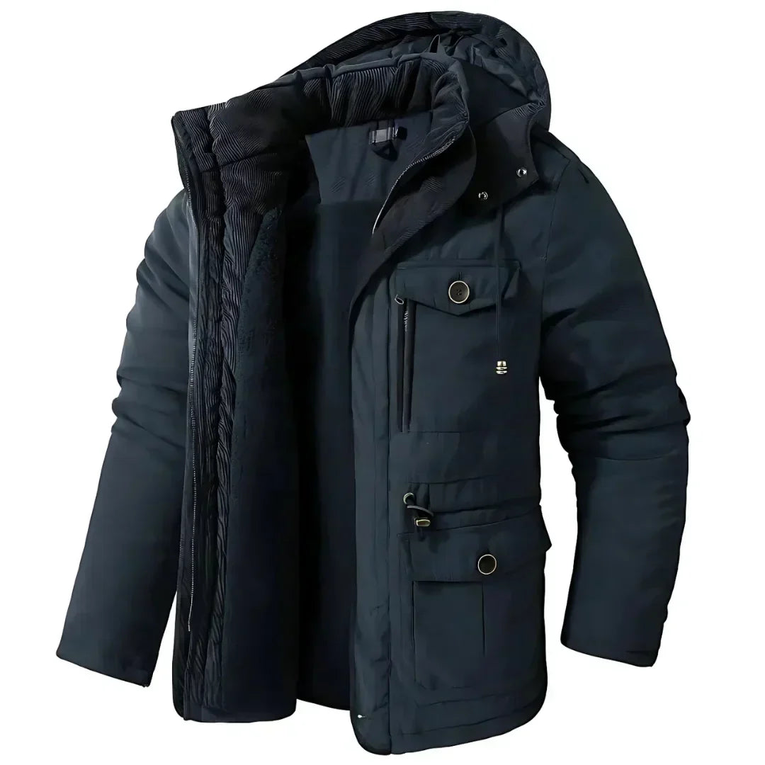 Hooded Parka Men's Winter Jacket Khaki Multi-Pocket – Casual, Outdoor