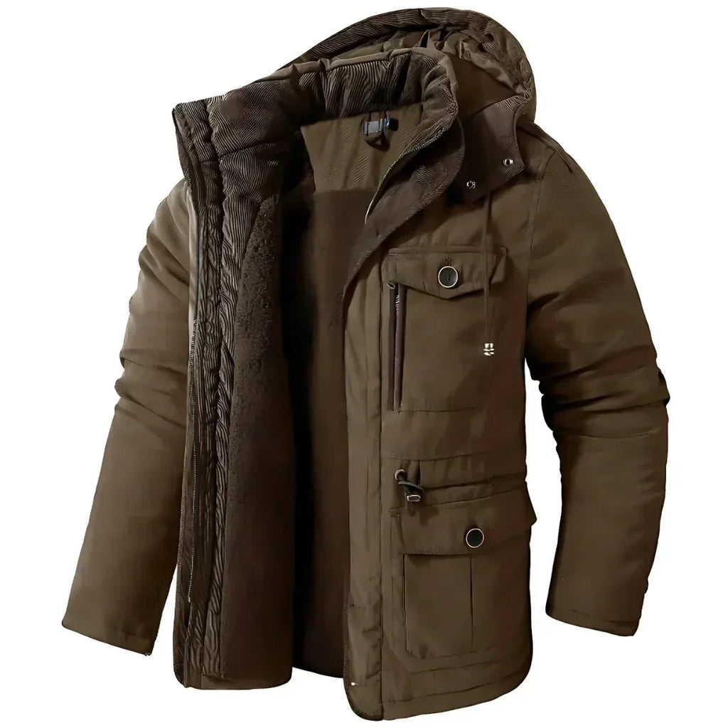 Hooded Parka Men's Winter Jacket Khaki Multi-Pocket – Casual, Outdoor