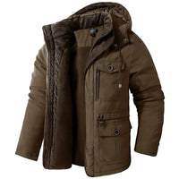 Hooded Parka Men's Winter Jacket Khaki Multi-Pocket – Casual, Outdoor