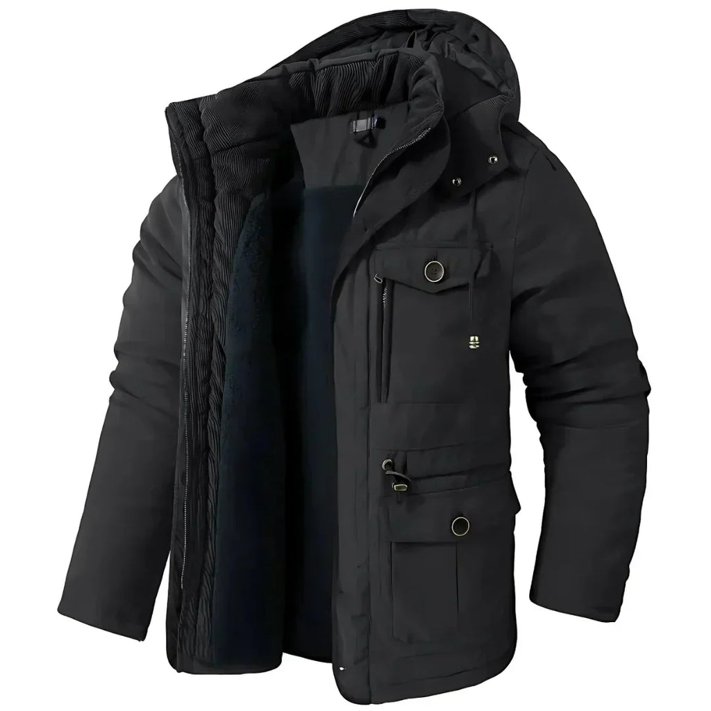 Hooded Parka Men's Winter Jacket Khaki Multi-Pocket – Casual, Outdoor