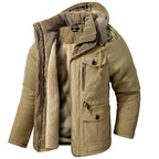 Hooded Parka Men's Winter Jacket Khaki Multi-Pocket – Casual, Outdoor