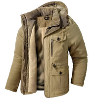 Hooded Parka Men's Winter Jacket Khaki Multi-Pocket – Casual, Outdoor